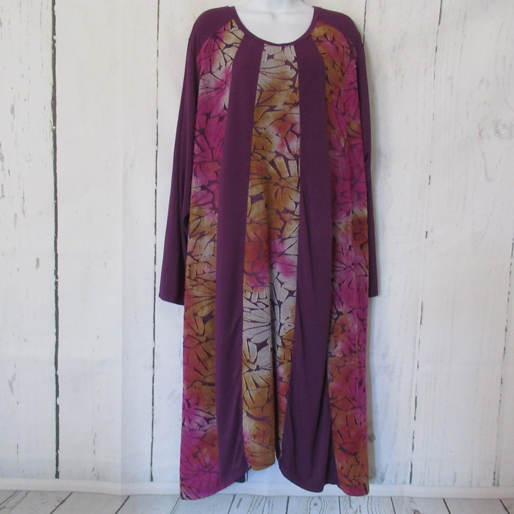 Logo Lori Goldstein Dress 4X Purple Mosaic Print Midi Maxi Plus Size Mumu